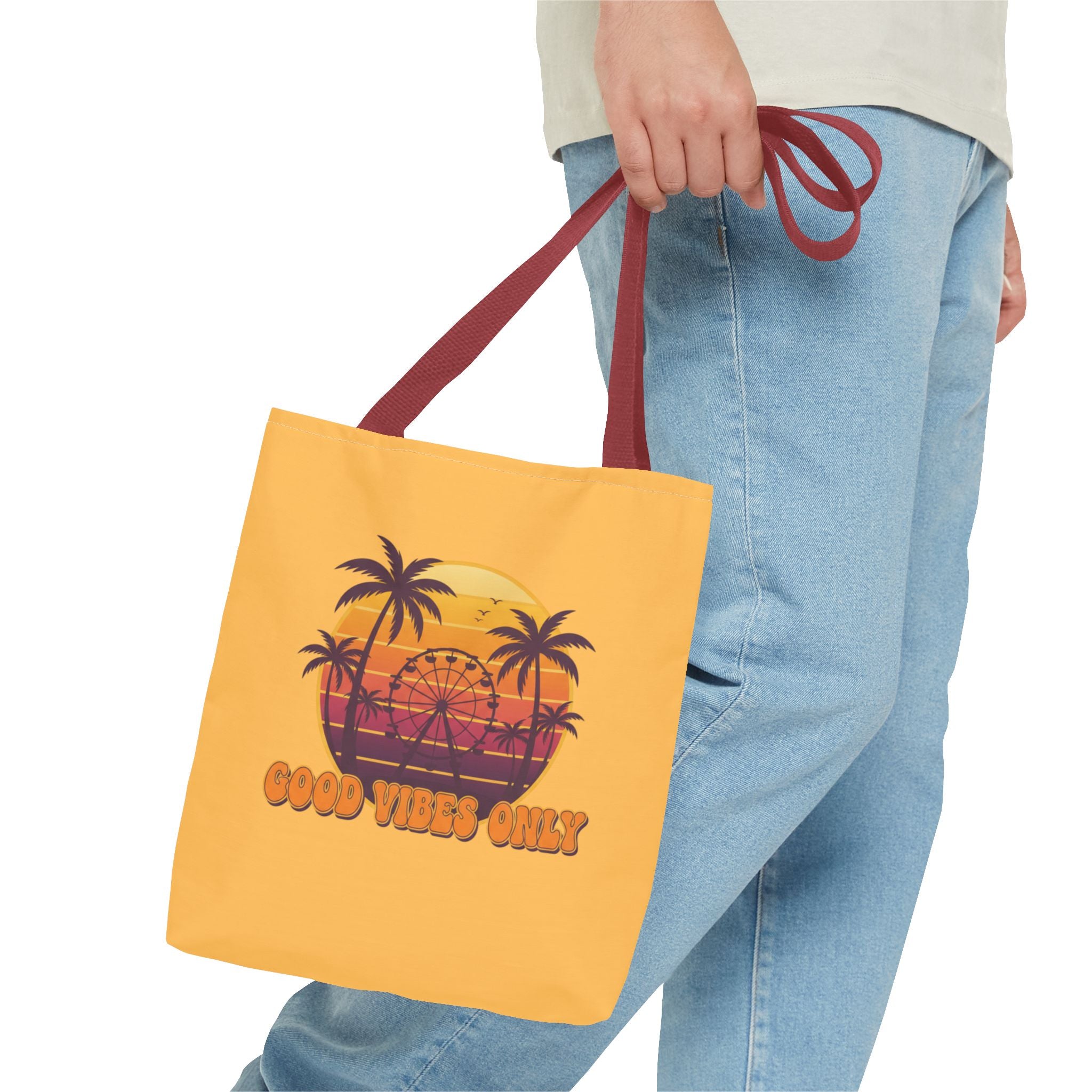 Good Vibes Only Tote Bag – Retro Sunset Palm Beach Tote
