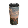 Sunflower Field Stainless Steel Travel Mug — Sunset Floral Insulated Tumbler