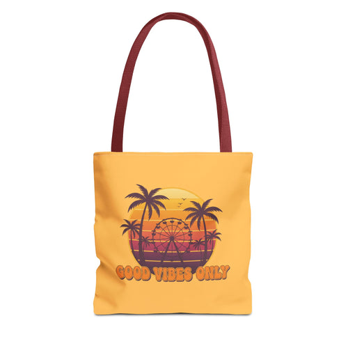 Good Vibes Only Tote Bag – Retro Sunset Palm Beach Tote