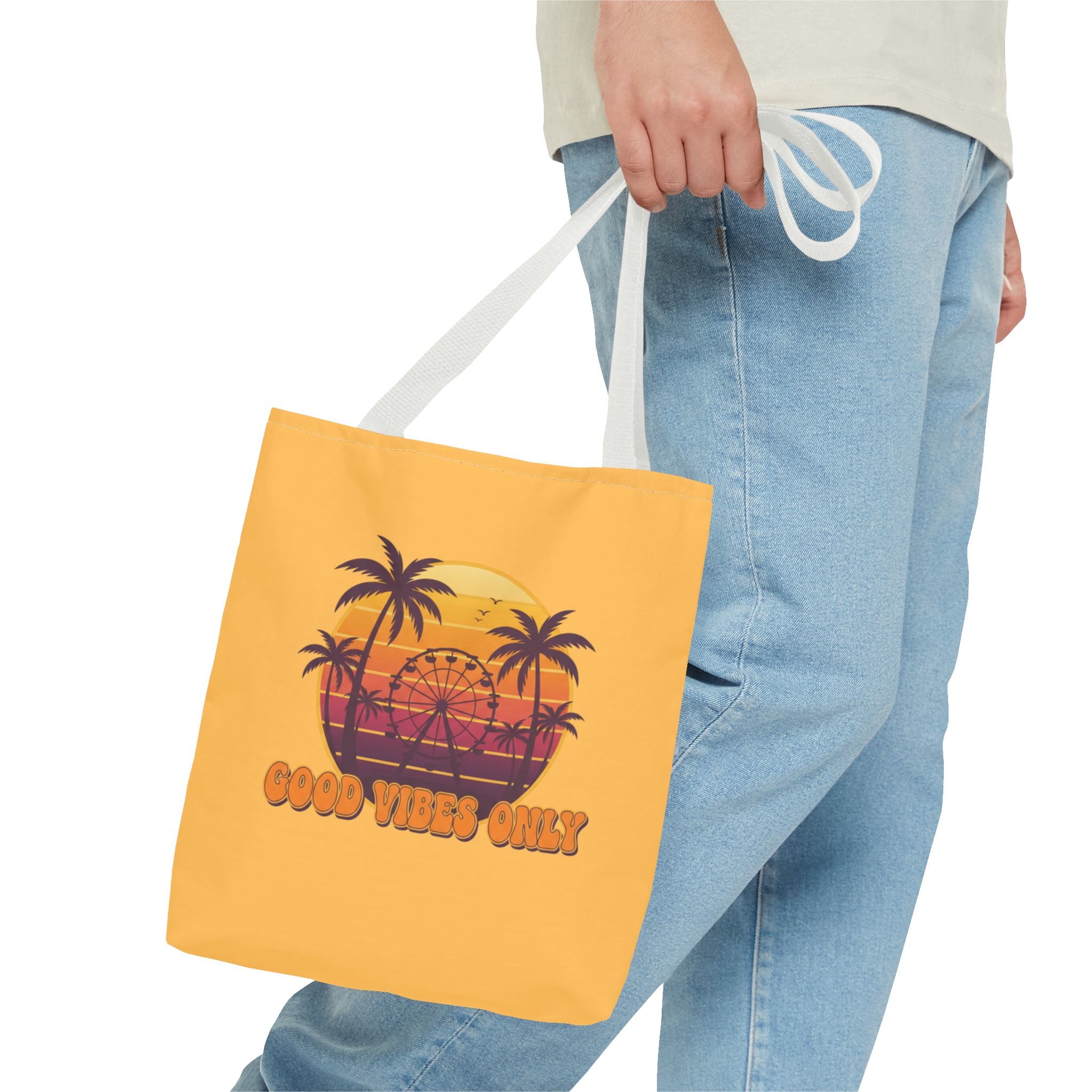 Good Vibes Only Tote Bag – Retro Sunset Palm Beach Tote