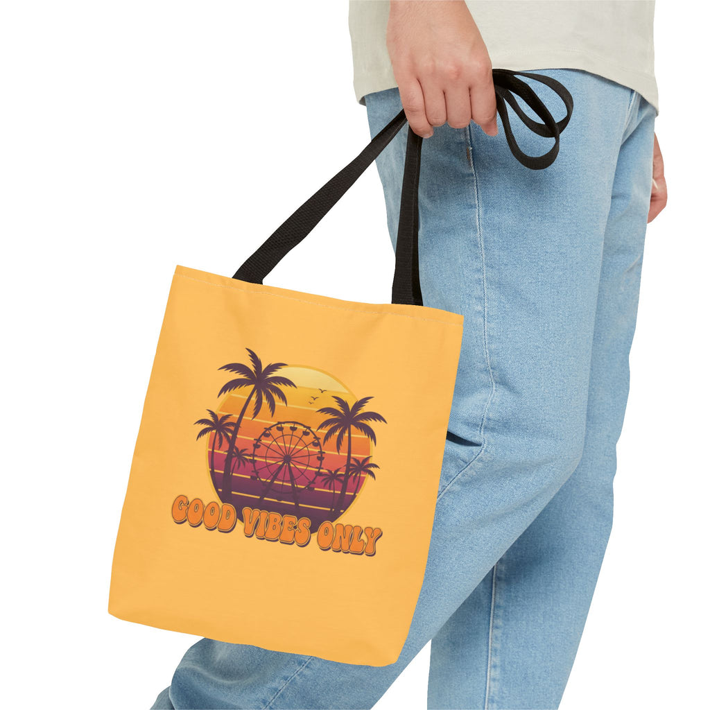 Good Vibes Only Tote Bag – Retro Sunset Palm Beach Tote